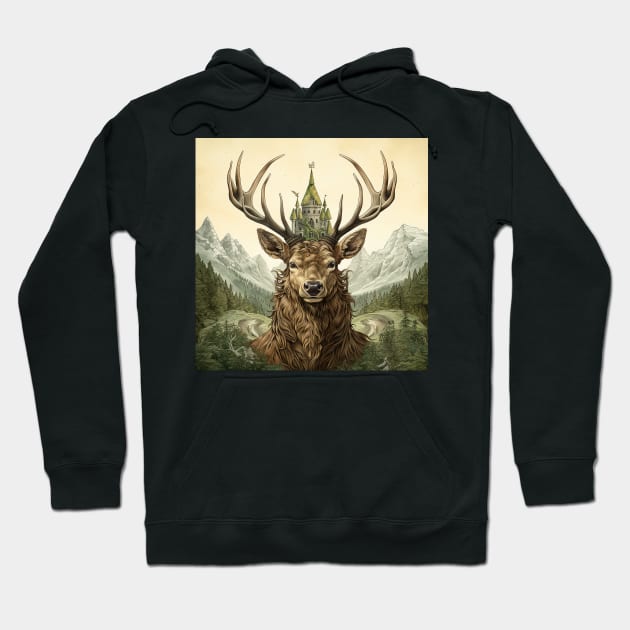 Fantastical Deer and Castle Hoodie by nonbeenarydesigns